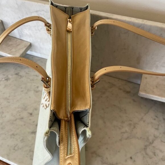 SPARTINA 449 beach life Beaded Coral Linen Blue Gold Tote Shoulder Bag - Picture 13 of 17